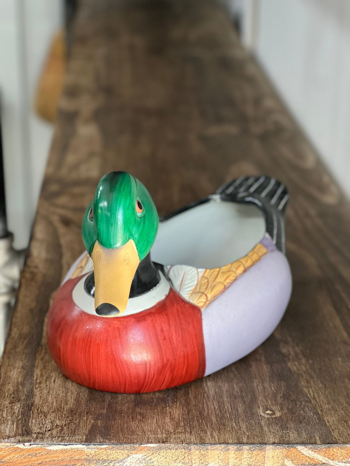 Vintage 1985 FTD Ceramic Mallard Duck Planter and Catchall