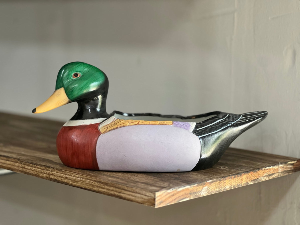 Vintage 1985 FTD Ceramic Mallard Duck Planter and Catchall