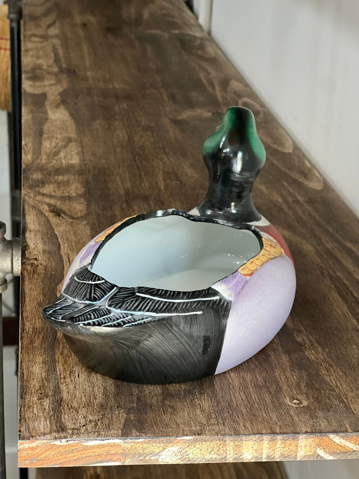 Vintage 1985 FTD Ceramic Mallard Duck Planter and Catchall
