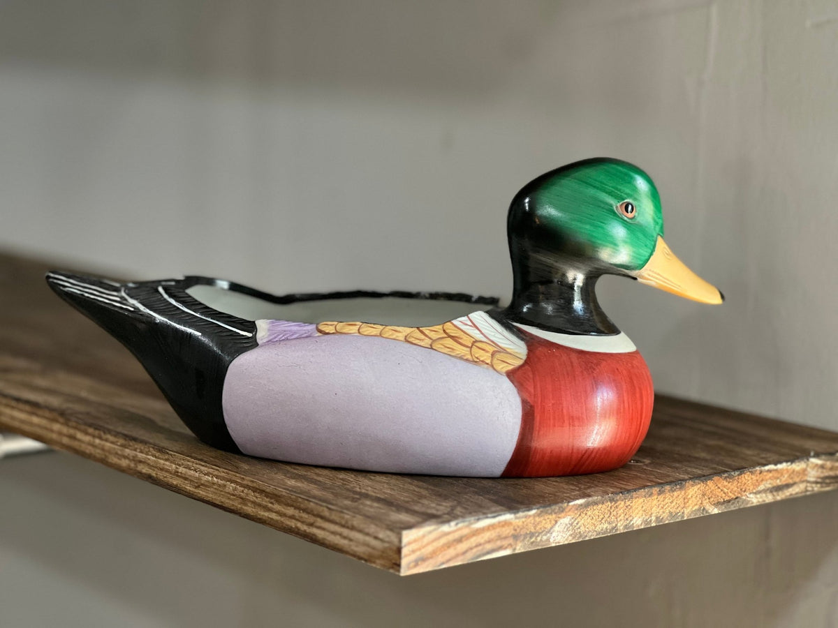 Vintage 1985 FTD Ceramic Mallard Duck Planter and Catchall