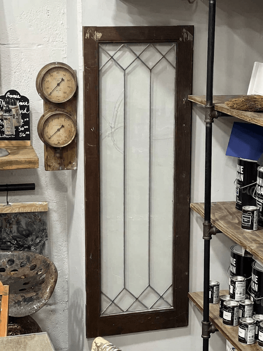 Vintage Architectural Leaded Glass Window Sidelight (44.5" x 16")