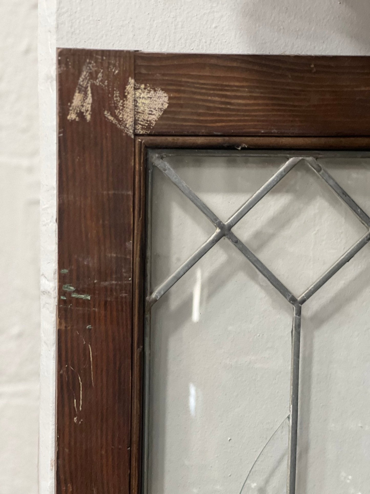 Vintage Architectural Leaded Glass Window Sidelight (44.5" x 16") - The Mustard Seed Collection, The Seed