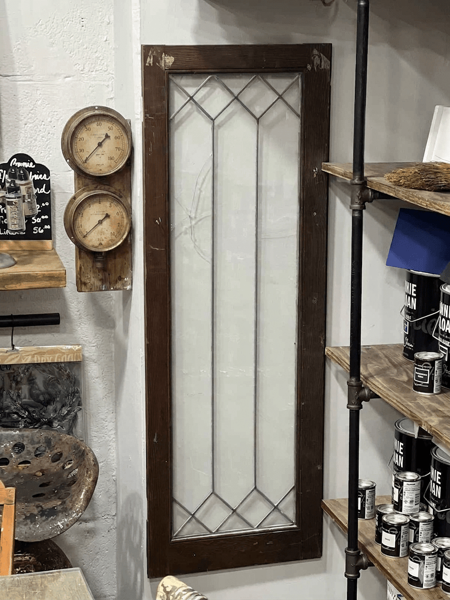 Vintage Architectural Leaded Glass Window Sidelight (44.5" x 16") - The Mustard Seed Collection, The Seed