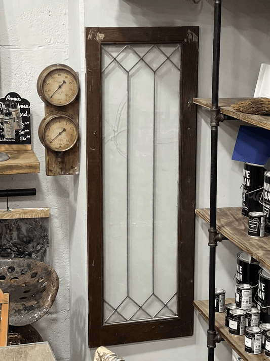 Vintage Architectural Leaded Glass Window Sidelight (44.5" x 16") - The Mustard Seed Collection, The Seed