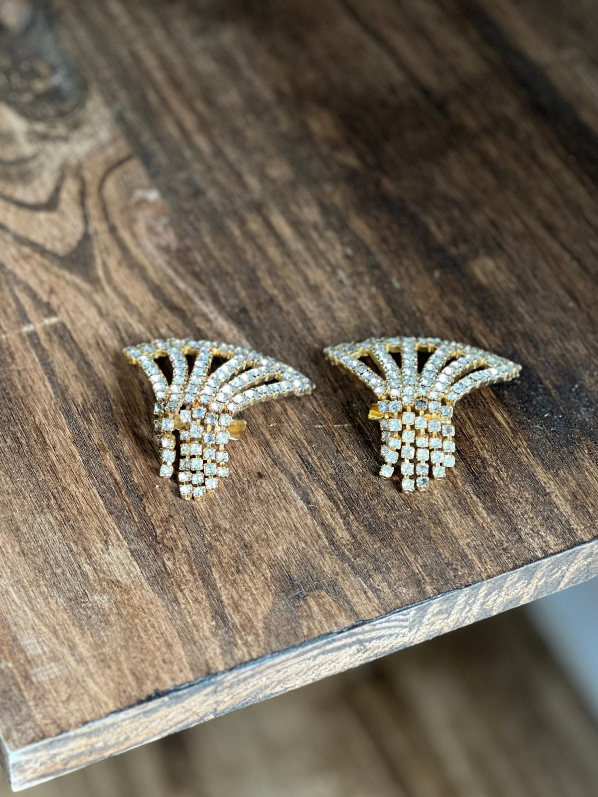 Vintage Art Deco Rhinestone Fan Shoe Clips (Pair)