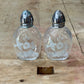 Vintage Avon Etched Glass Hummingbird & Floral Salt & Pepper Shakers Set – Oval Flattened Flask Silhouette