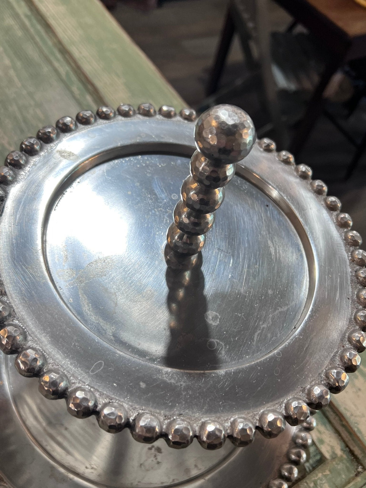 Vintage Beaded Pewter 2 Tier Display/Cake/Cookie/Decor Standhome decor