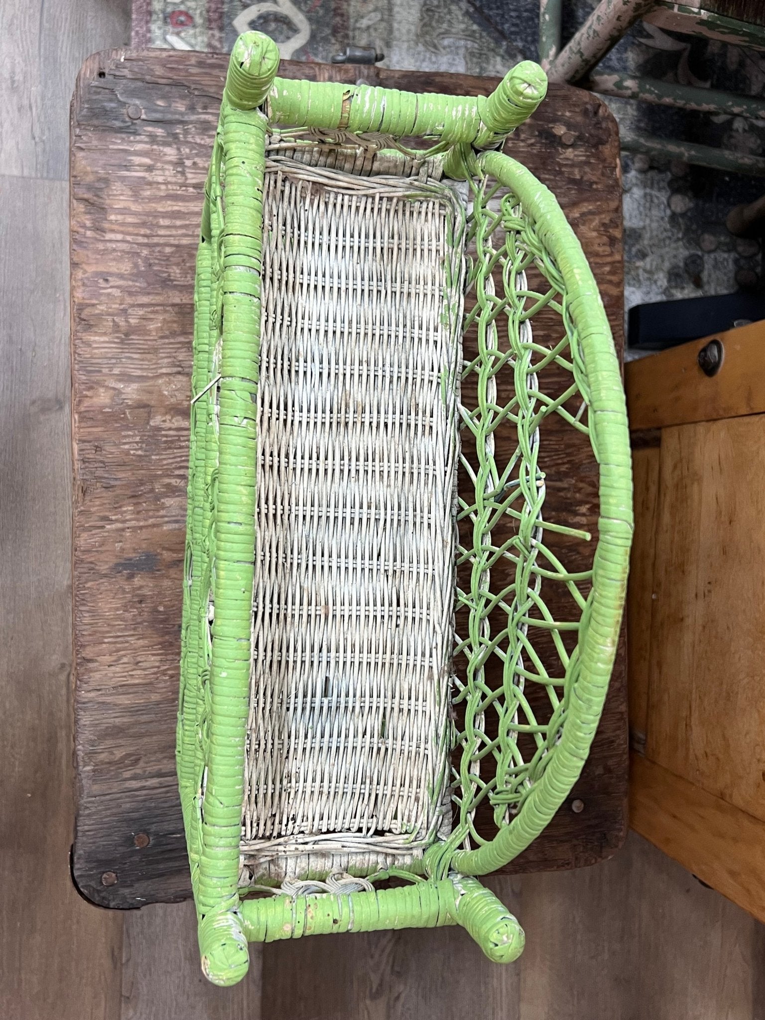 Vintage Boho Wicker & Rattan 2-Tier Tabletop Shelf - Lime Green - The Mustard Seed Collection, The Seed