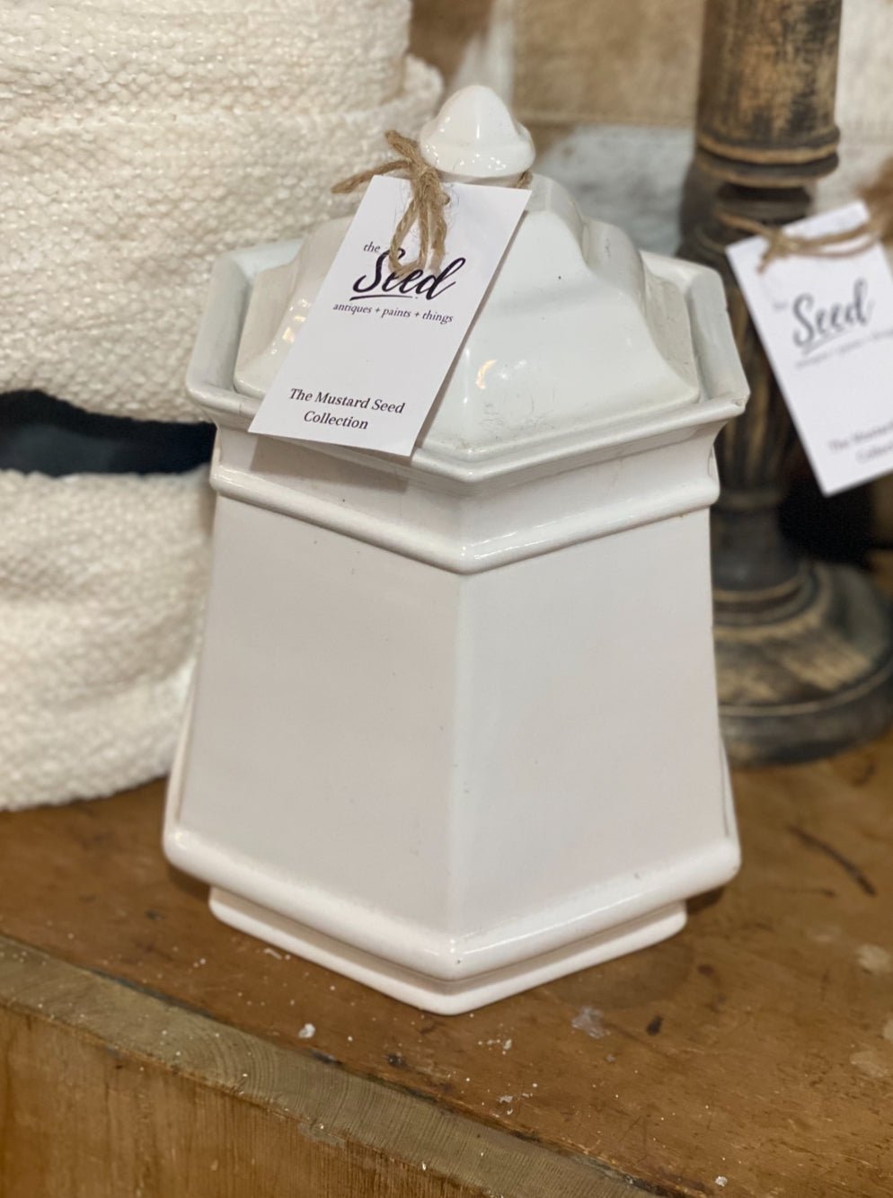 Vintage Canister with Jenga Pieces
