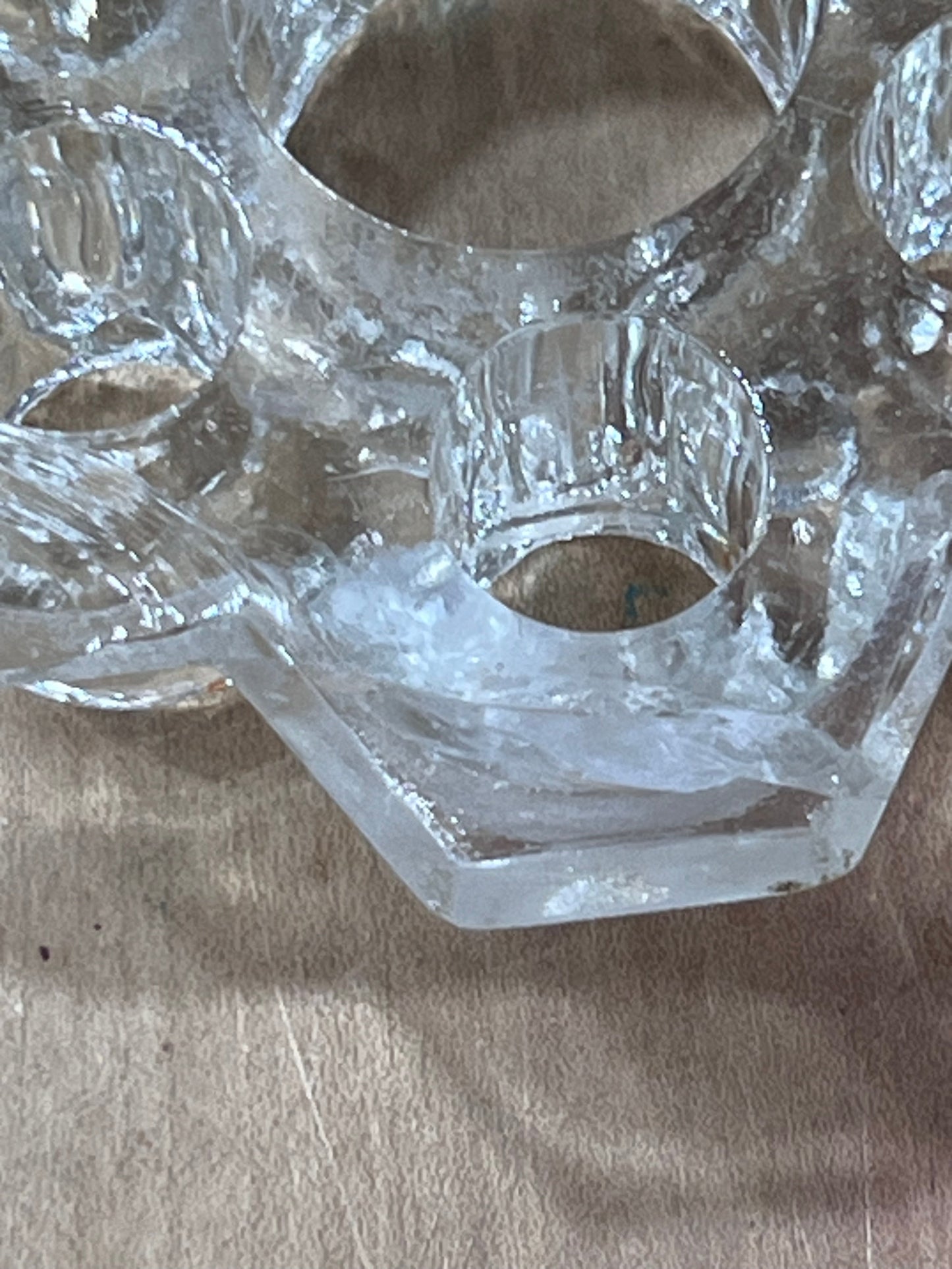 Vintage Clear Glass Flower Frog with big opening in the middle 1.25" x 4" x 4"