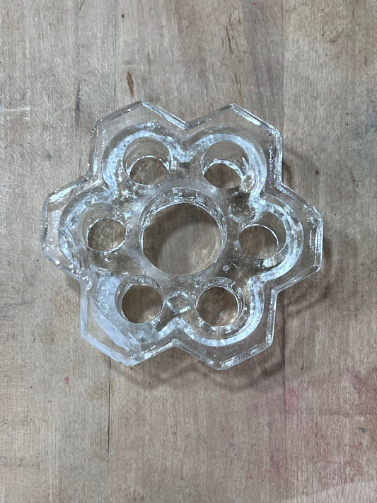Vintage Clear Glass Flower Frog with big opening in the middle 1.25" x 4" x 4" 