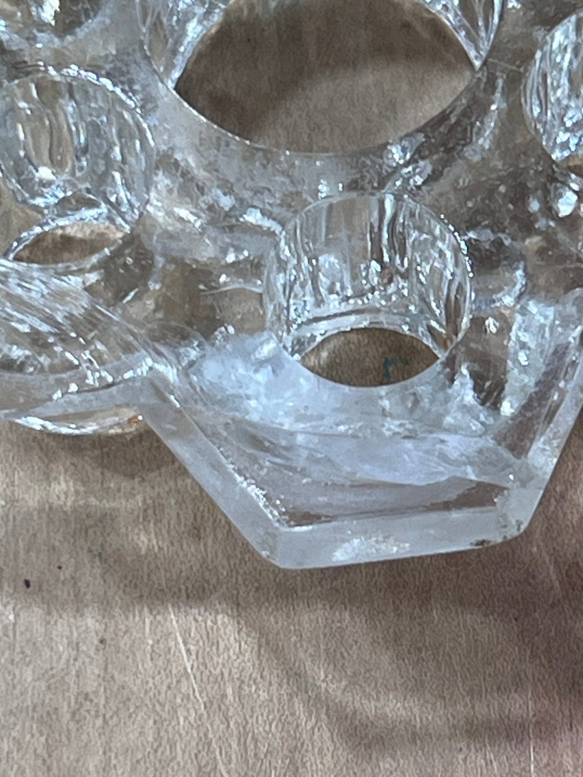 Vintage Clear Glass Flower Frog with big opening in the middle 1.25" x 4" x 4" 