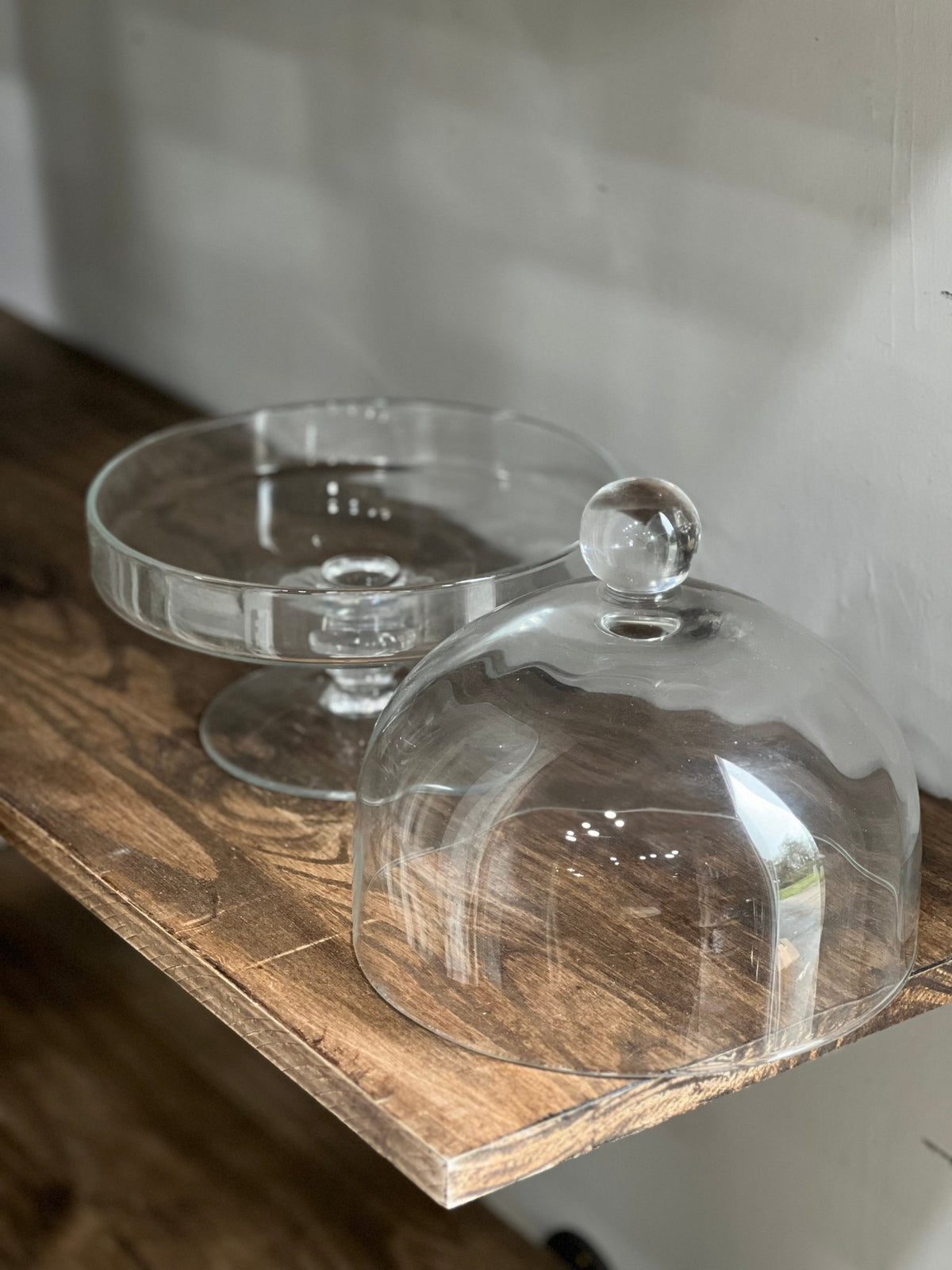 Vintage Clear Glass Pedestal Cake Stand with Dome Cover – Made in Poland, 10"cake stand