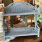 Vintage Coastal Slate Blue Wicker Rattan 2-Tier Wall Shelf - The Mustard Seed Collection, The Seed