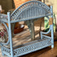 Vintage Coastal Slate Blue Wicker Rattan 2-Tier Wall Shelf - The Mustard Seed Collection, The Seed