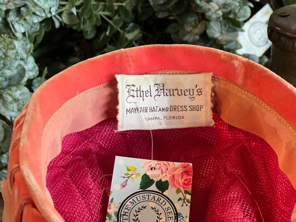 Vintage Coral Pink Velvet Turban Hat - The Mustard Seed Collection, The Seed
