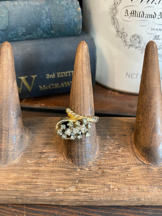 Vintage Costume Gold And Rhinestone Cluster Ring - The Mustard Seed Collection, The Seed