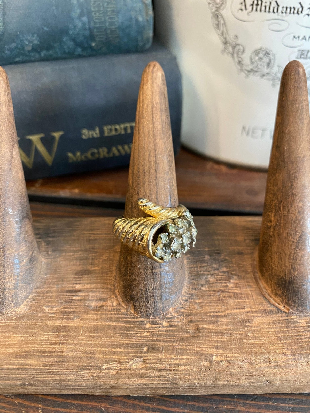 Vintage Costume Gold And Rhinestone Cluster Ring - The Mustard Seed Collection, The Seed