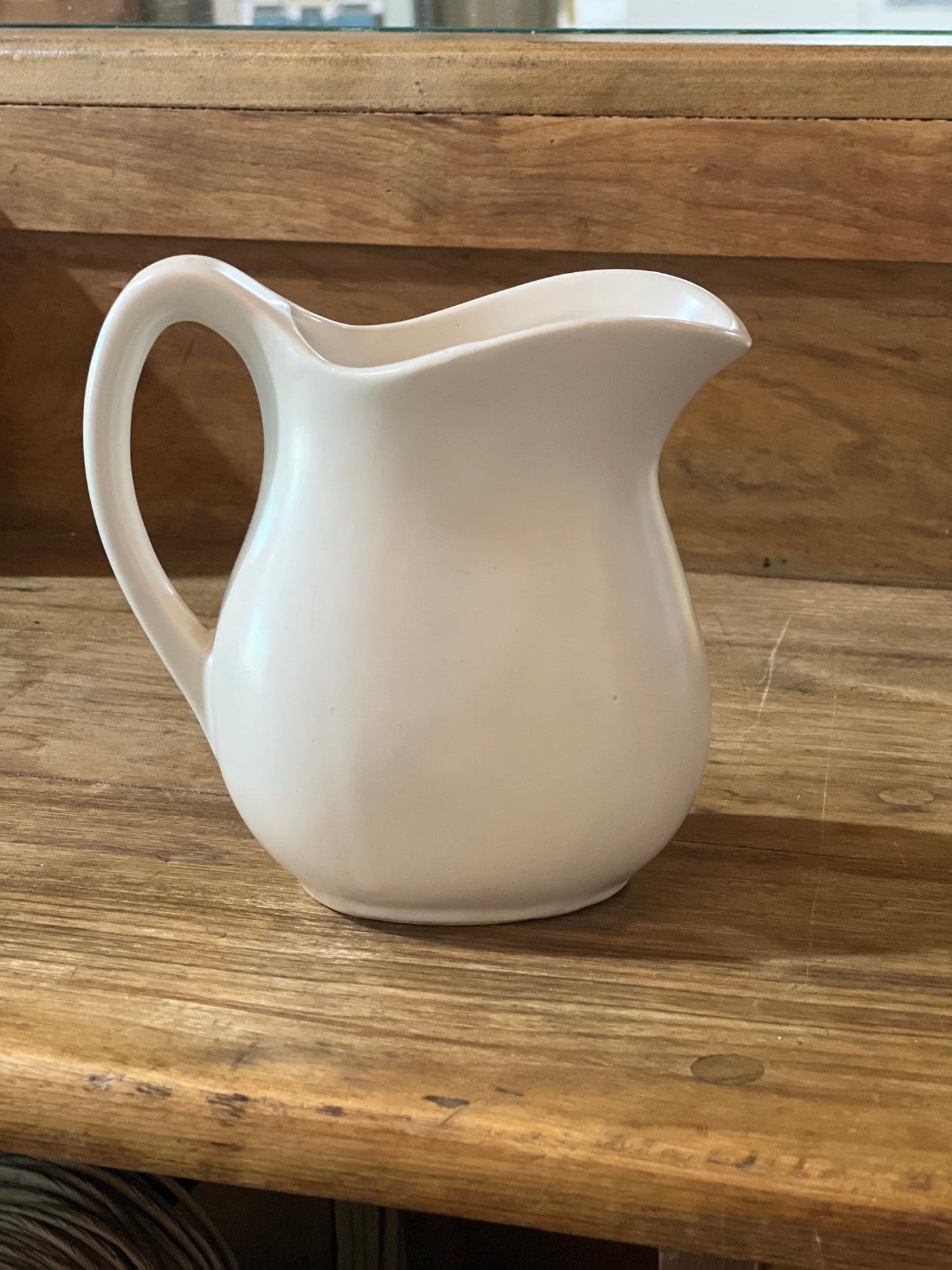 Vintage Creamware Ceramic Pitcher – Mid-Century Minimalist White Ironstone Creamer, Made in USA (5.5" x 5.5") - The Mustard Seed Collection, The Seed