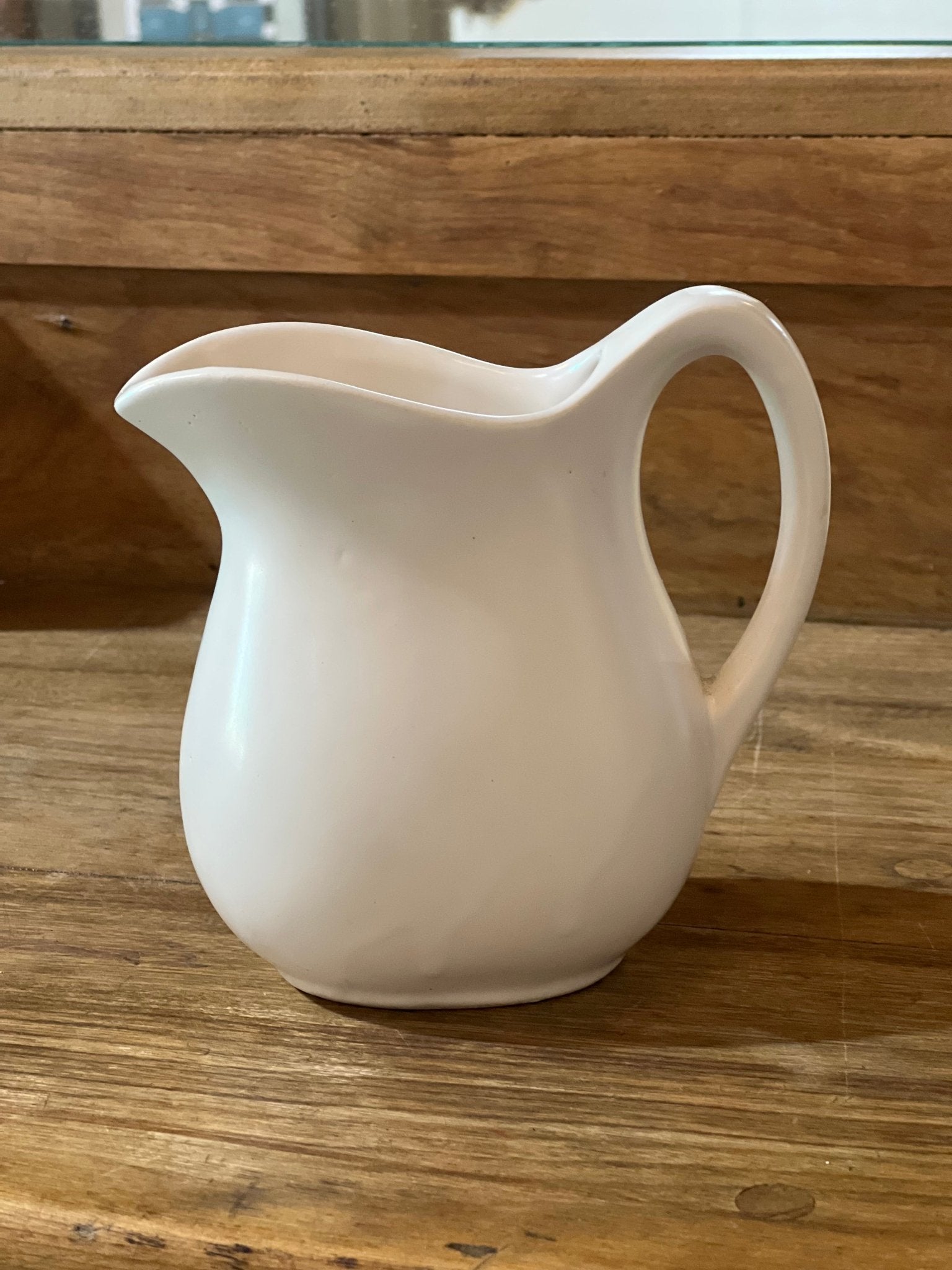 Vintage Creamware Ceramic Pitcher – Mid-Century Minimalist White Ironstone Creamer, Made in USA (5.5" x 5.5") - The Mustard Seed Collection, The Seed