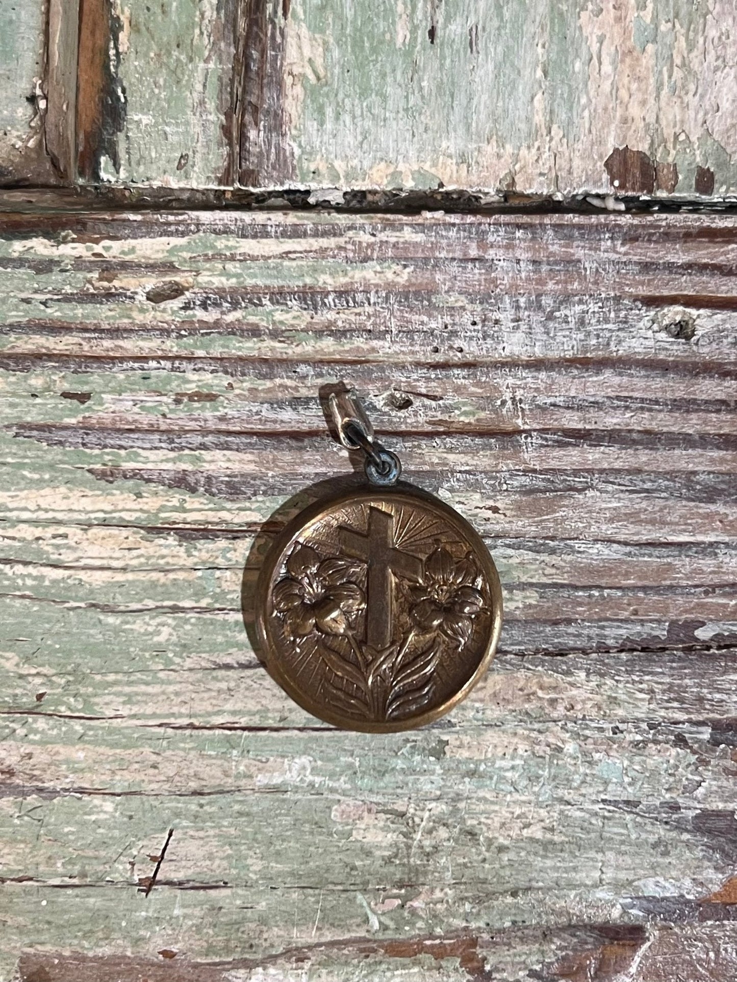 Vintage Cross & Lily Locket with Lord's Prayer