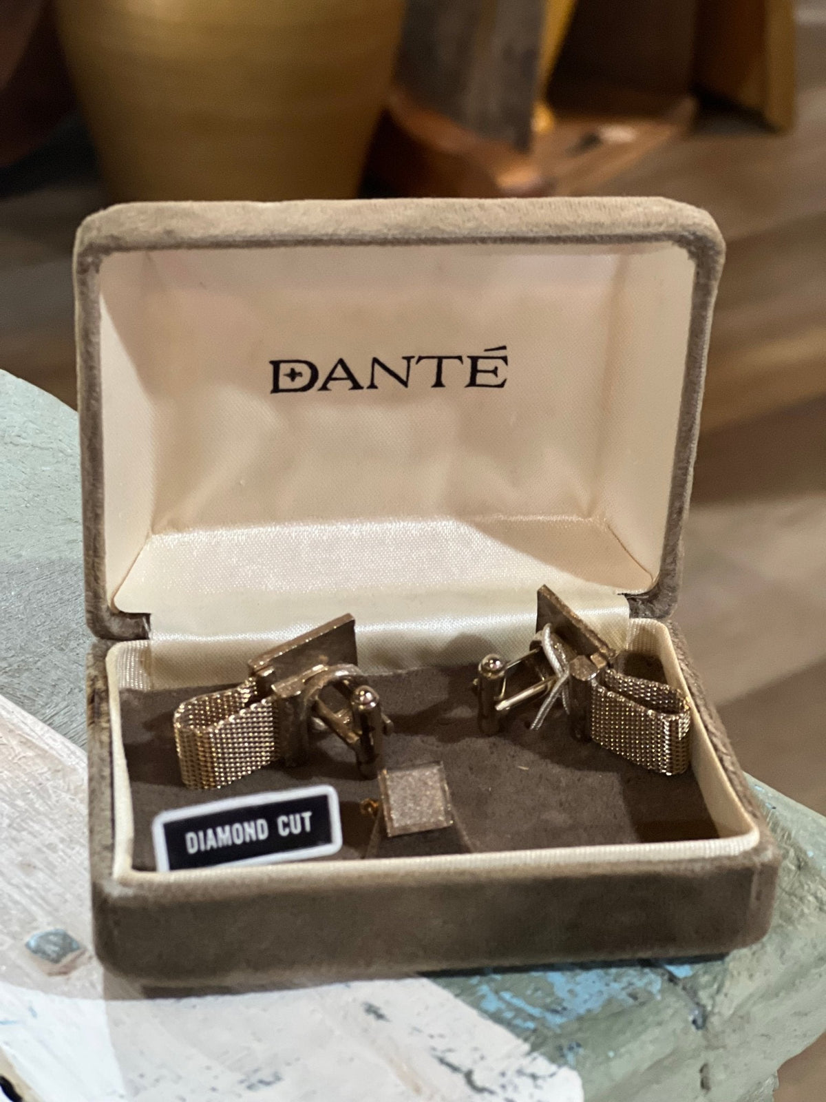 Vintage Danté Mid-Century "Diamond Cut" Mesh Wrap Cufflinks & Tie Tack Set - The Mustard Seed Collection, The Seed