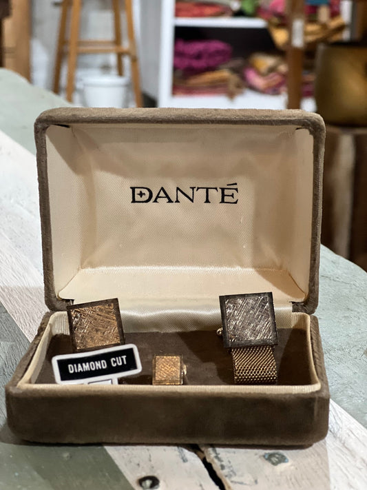 Vintage Danté Mid-Century "Diamond Cut" Mesh Wrap Cufflinks & Tie Tack Set - The Mustard Seed Collection, The Seed