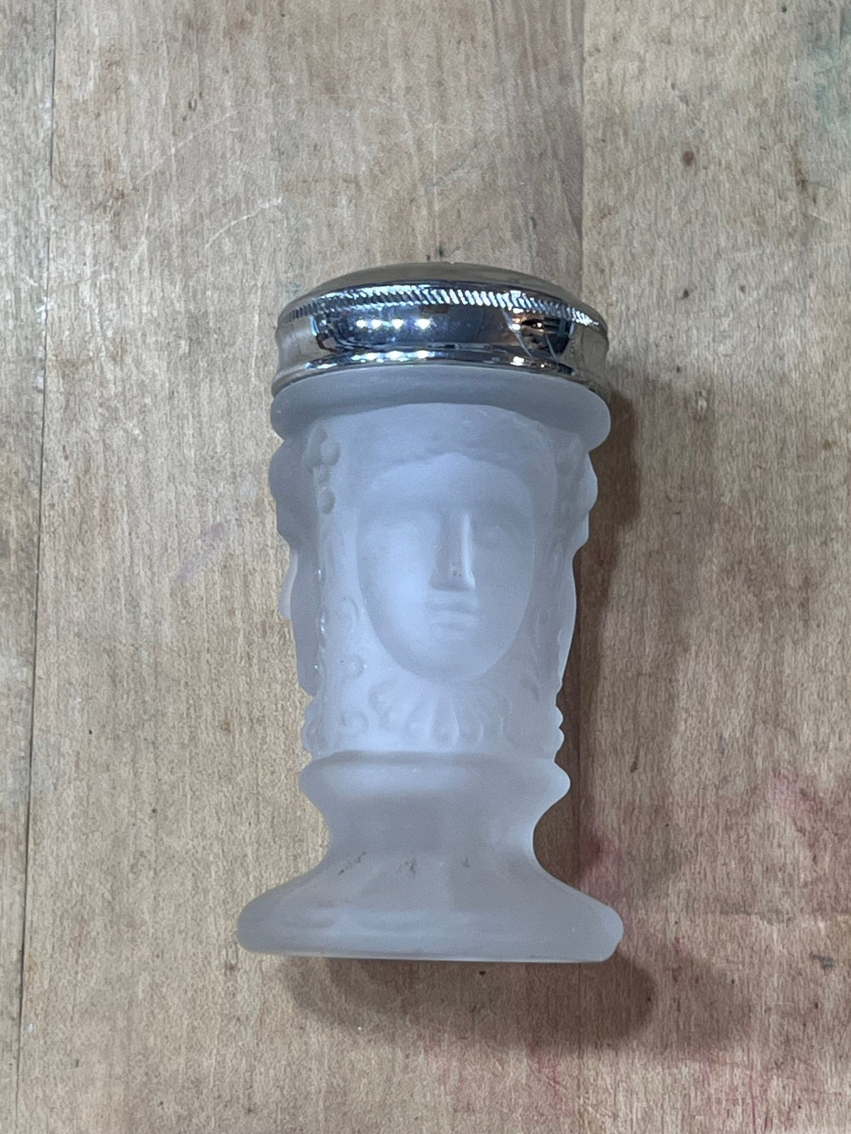 Vintage EAPG Style Frosted "Three Faces" Glass Salt Shaker 3" x 1.5" x 1.5" 