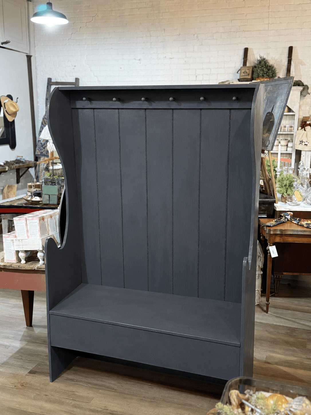 Vintage Farmhouse Hall Tree Mudroom Bench – Charcoal Black - The Mustard Seed Collection, The Seed