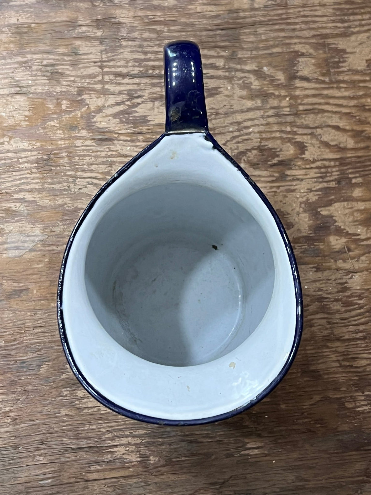 Vintage Farmhouse White Enamelware Pitcher with Cobalt Blue Trim - The Mustard Seed Collection, The Seed