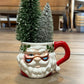 Vintage Foliage Grandpa Santa Mug with Bottle Brush Tree • Retro Christmas Decoration