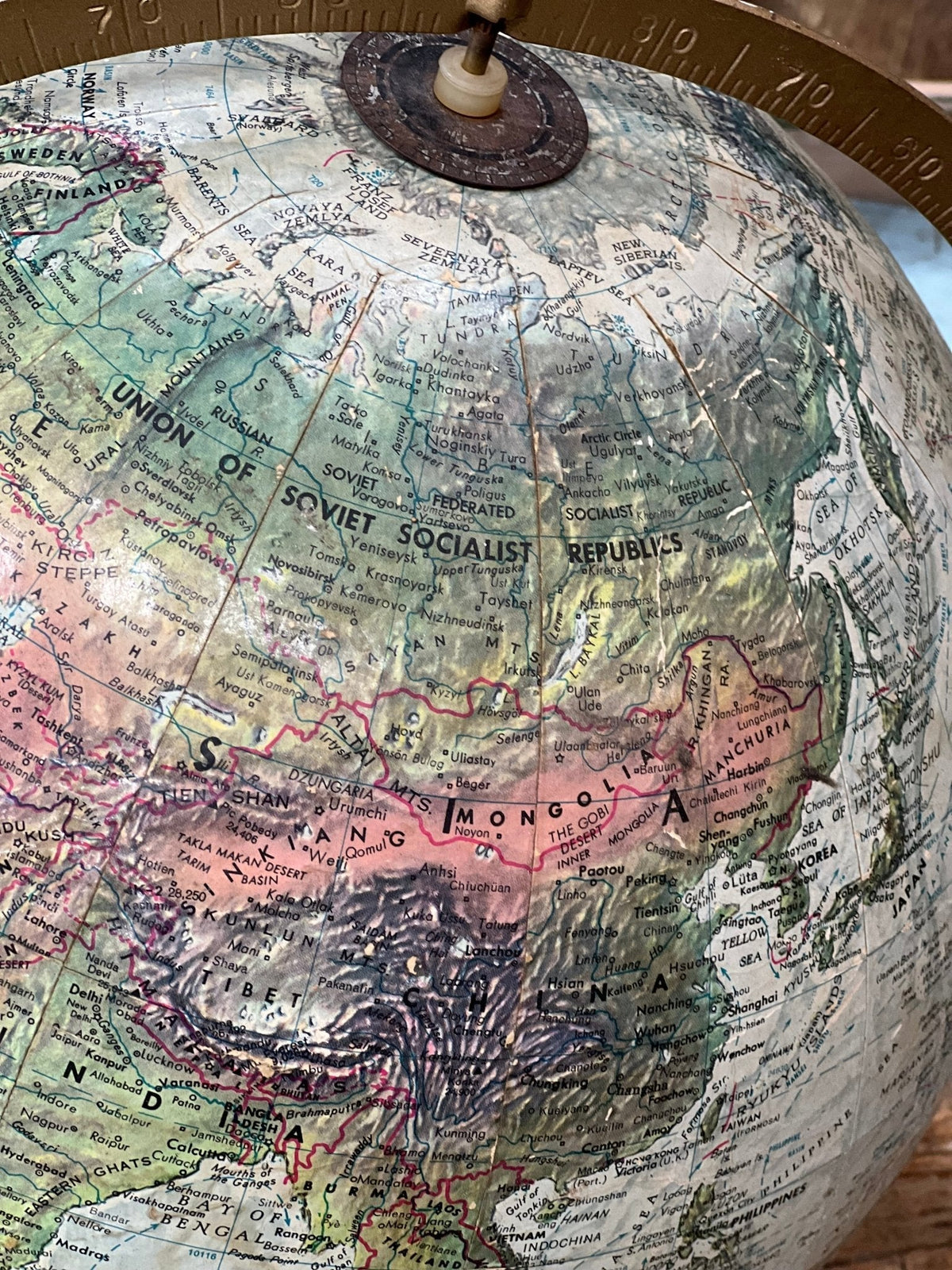 Vintage Globe Mounted on Board 