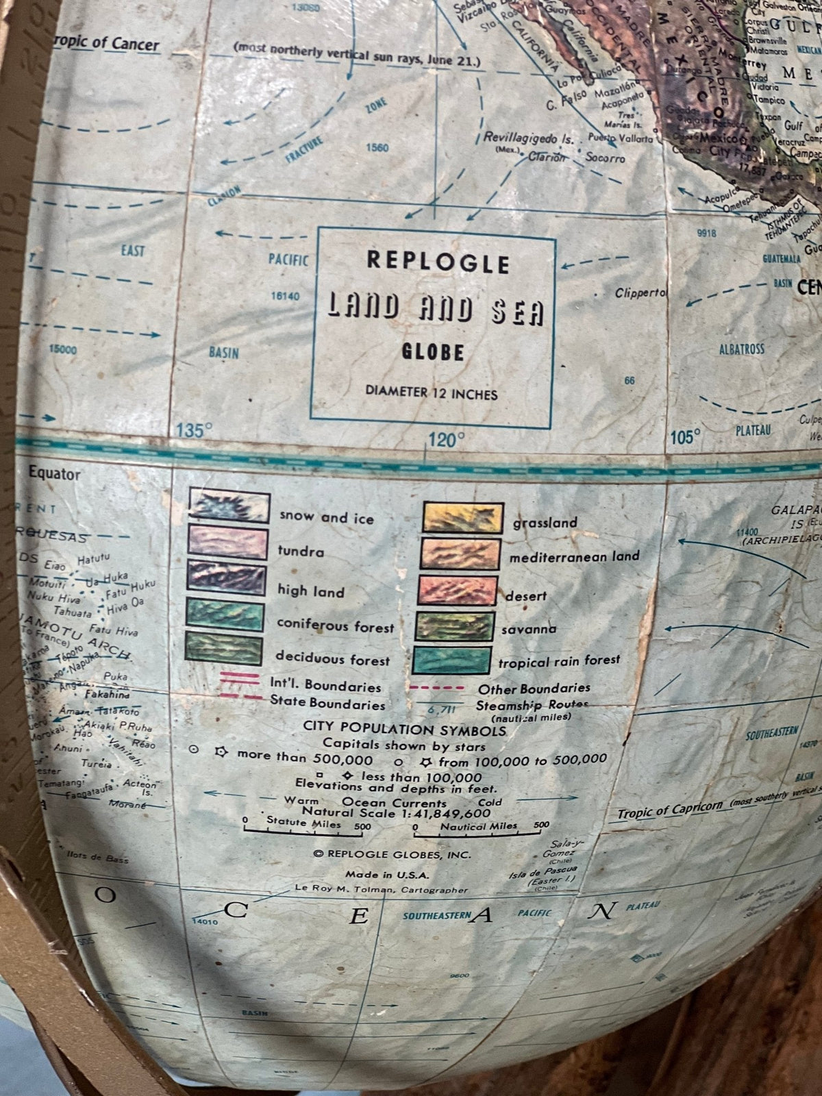 Vintage Globe Mounted on Board 