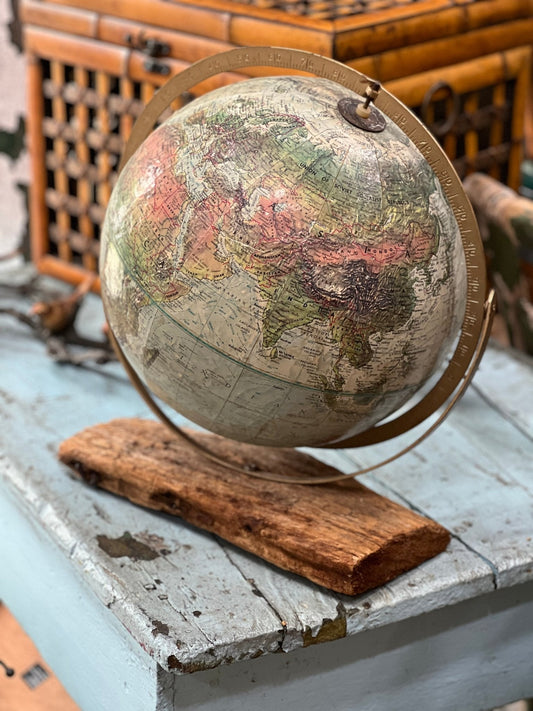 Vintage Globe Mounted on Board - The Mustard Seed Collection, The Seed