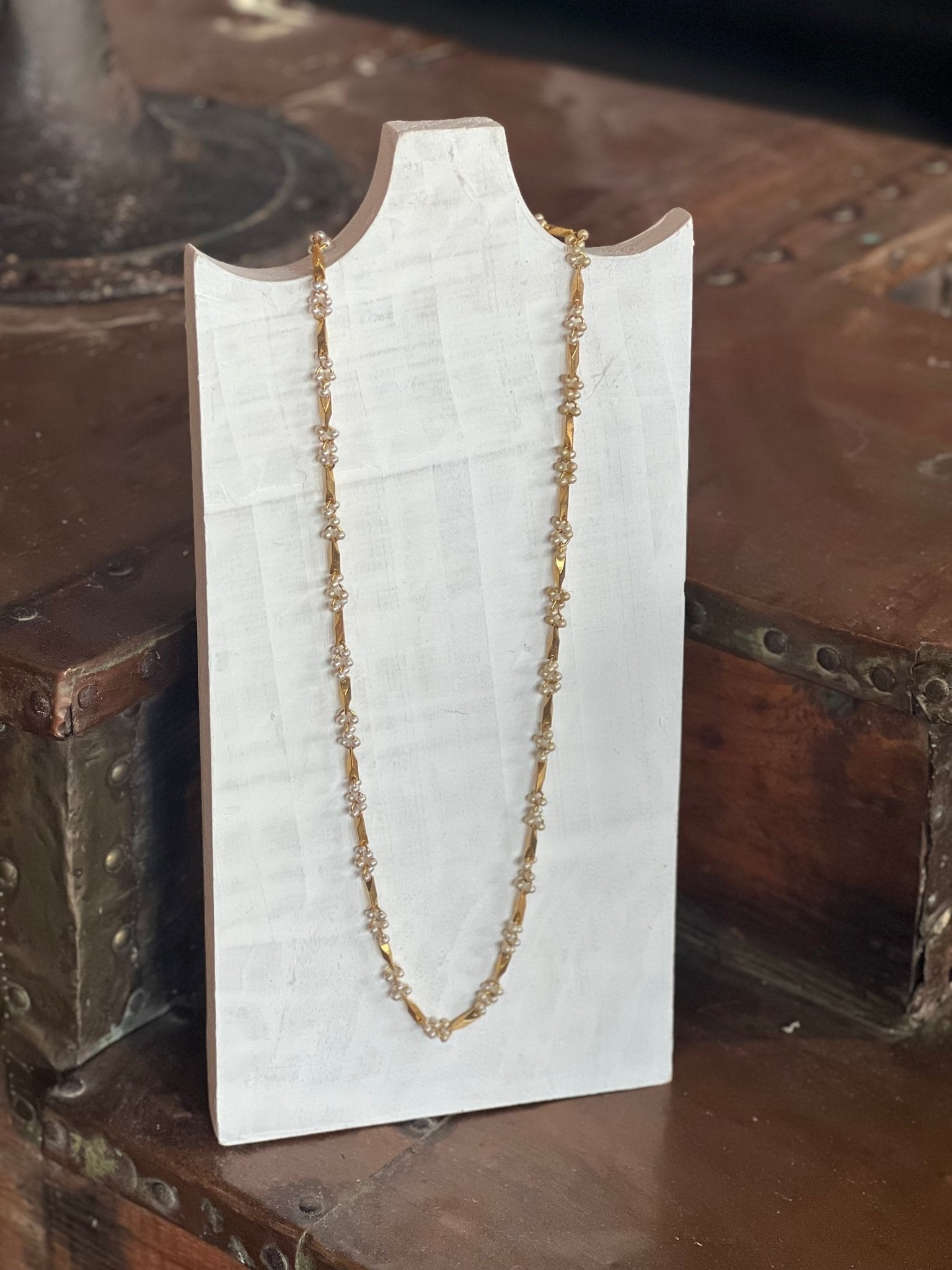 Vintage Gold-tone Necklace with Beads and Bars 