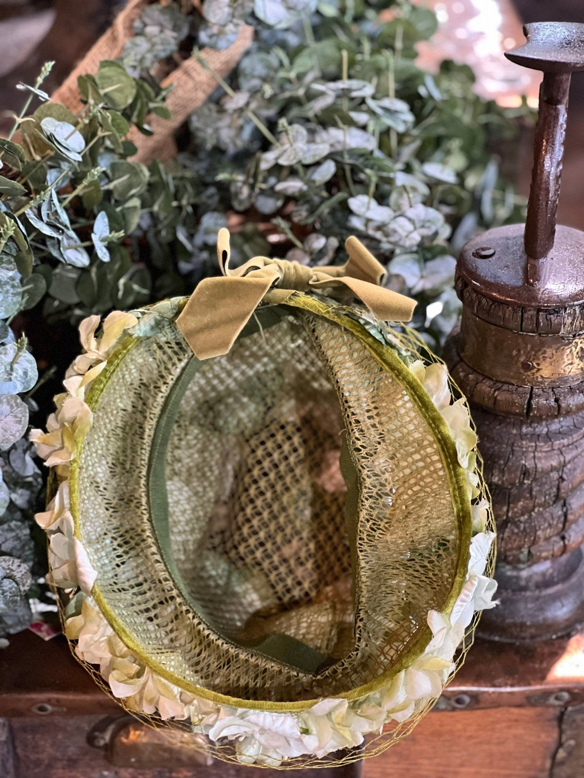 Vintage Green Floral Hat - The Mustard Seed Collection, The Seed