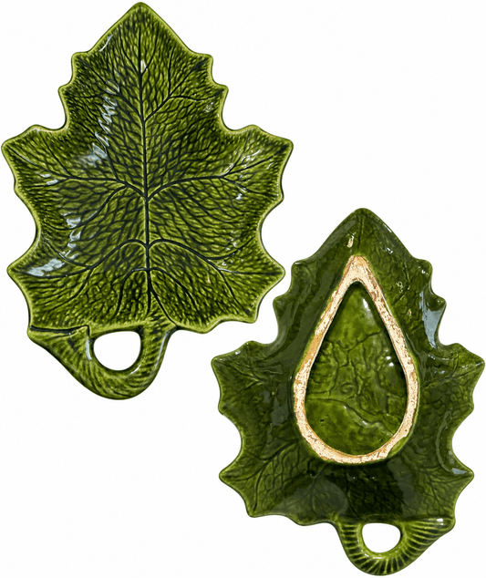 Vintage Green Majolica-Style Leaf Serving Platter / Centerpiece The Mustard Seed Collection, The Seed