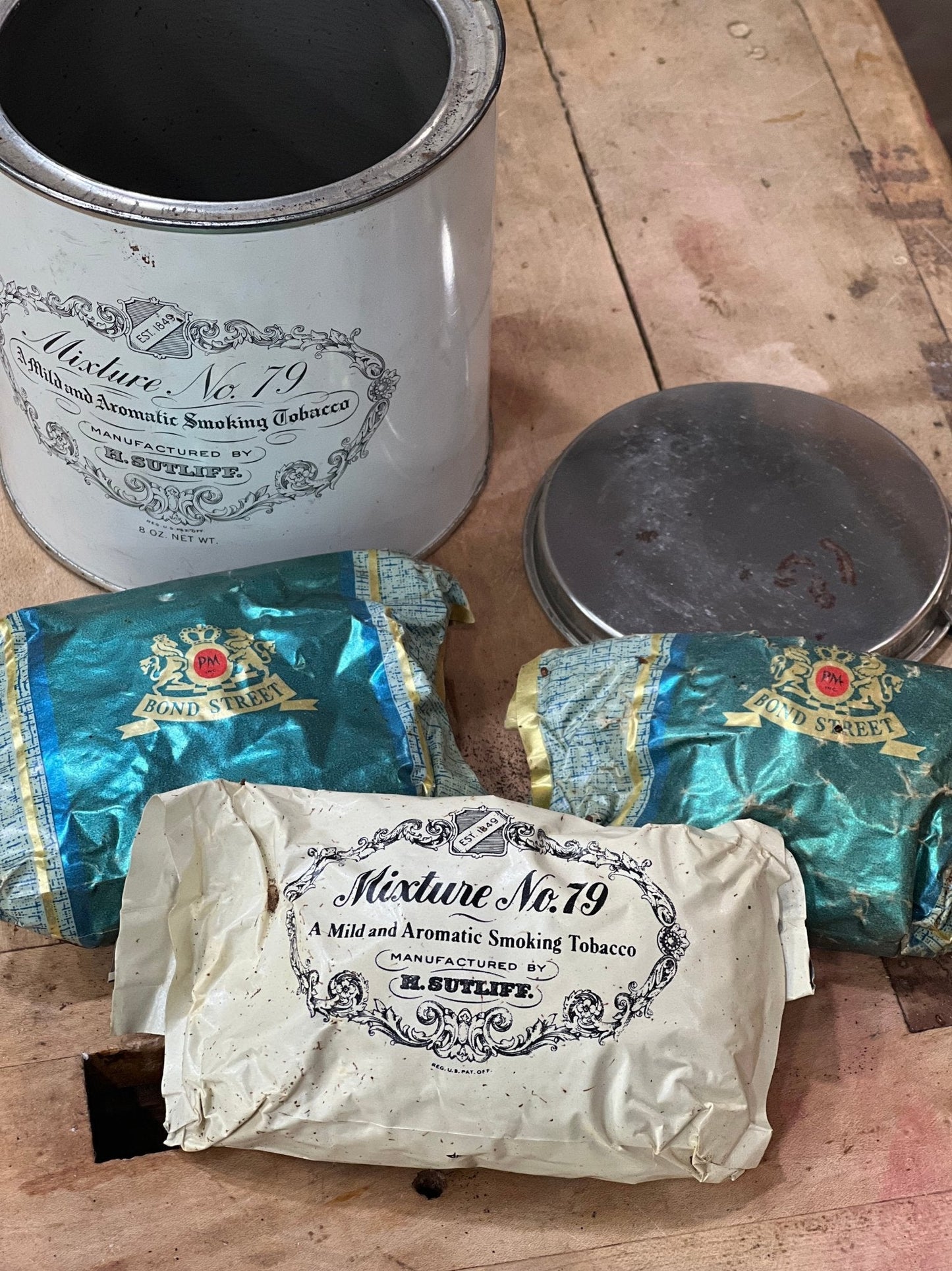 Vintage H. Sutliff Mixture Number 79 Pipe Tobacco White Tin 