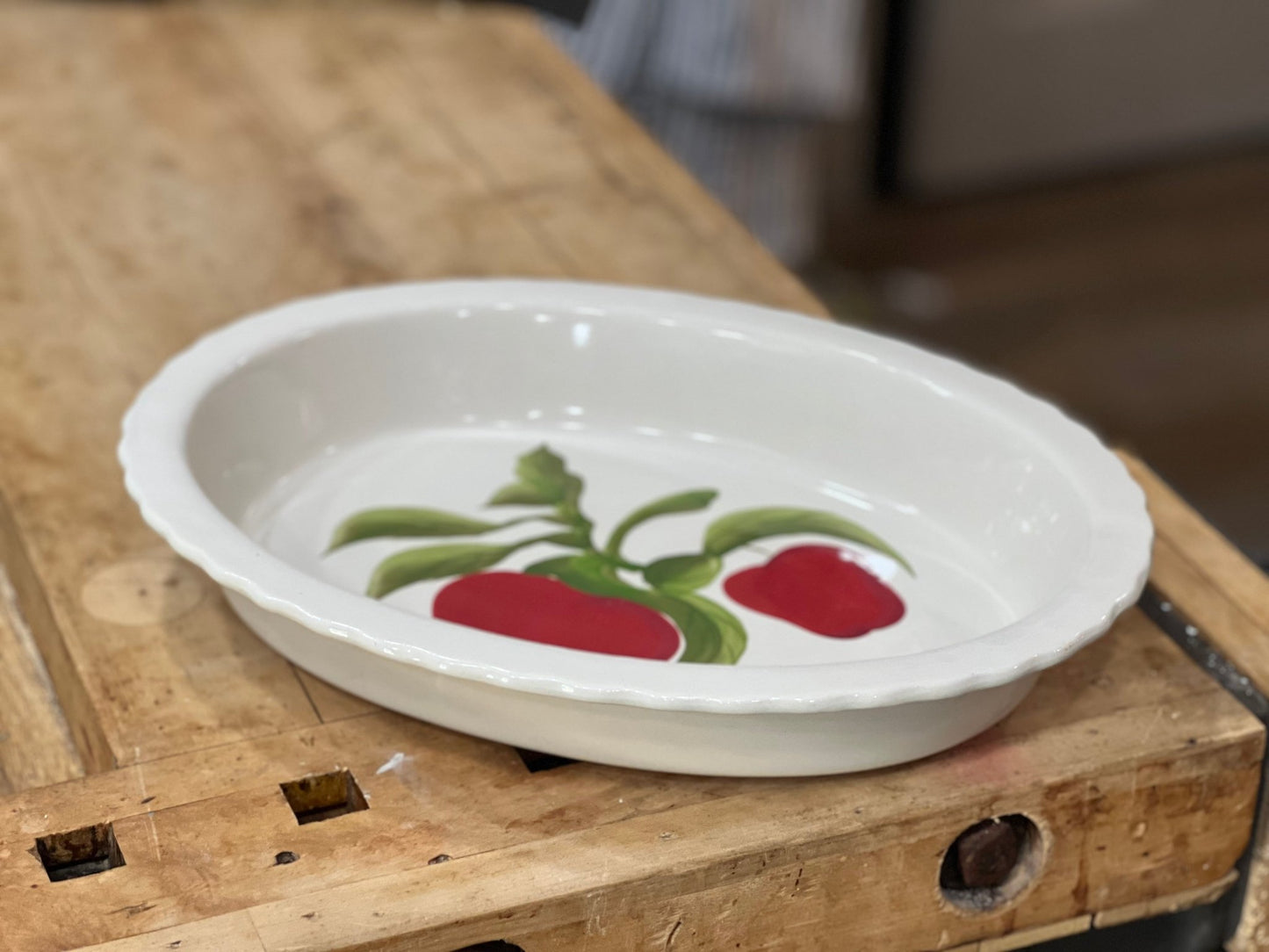Vintage Hand-Painted Apple Ceramic Oval Casserole & Baking Dish - The Mustard Seed Collection, The Seed