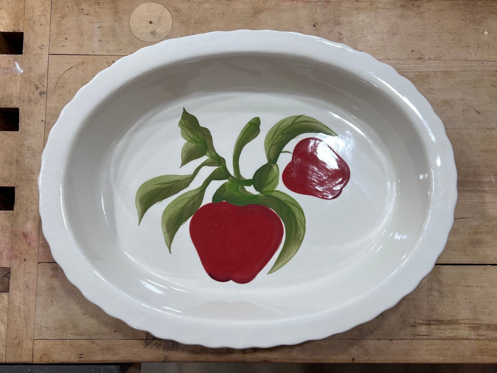 Vintage Hand-Painted Apple Ceramic Oval Casserole & Baking Dish - The Mustard Seed Collection, The Seed