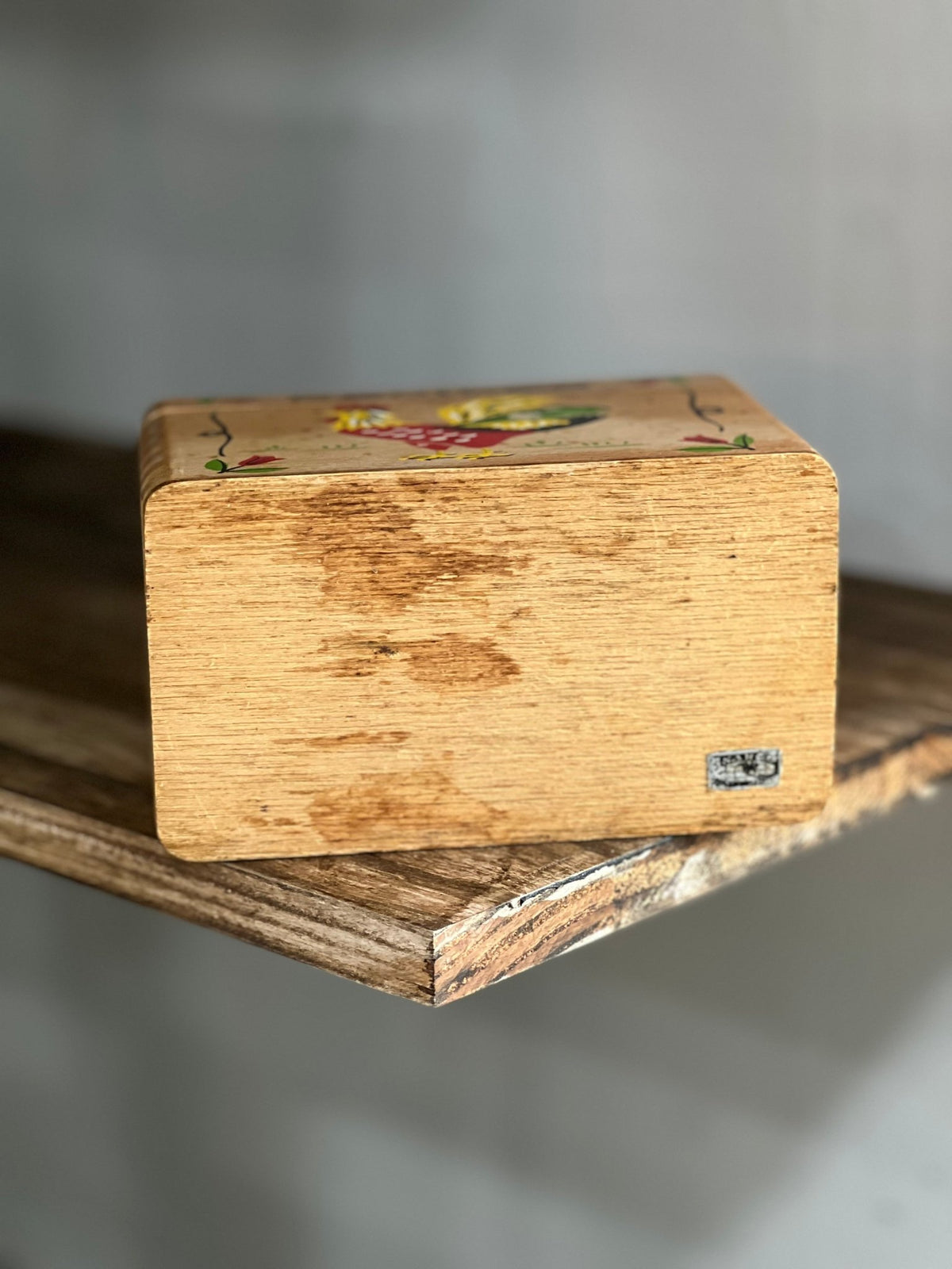 Painted Rooster Wooden Recipe Box with A–Z Dividers – Finger-Jointed Farmhouse Kitchen Box