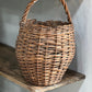 Vintage Handwoven Willow Gathering Basket with Twisted Handle – 15" Farmhouse Basket