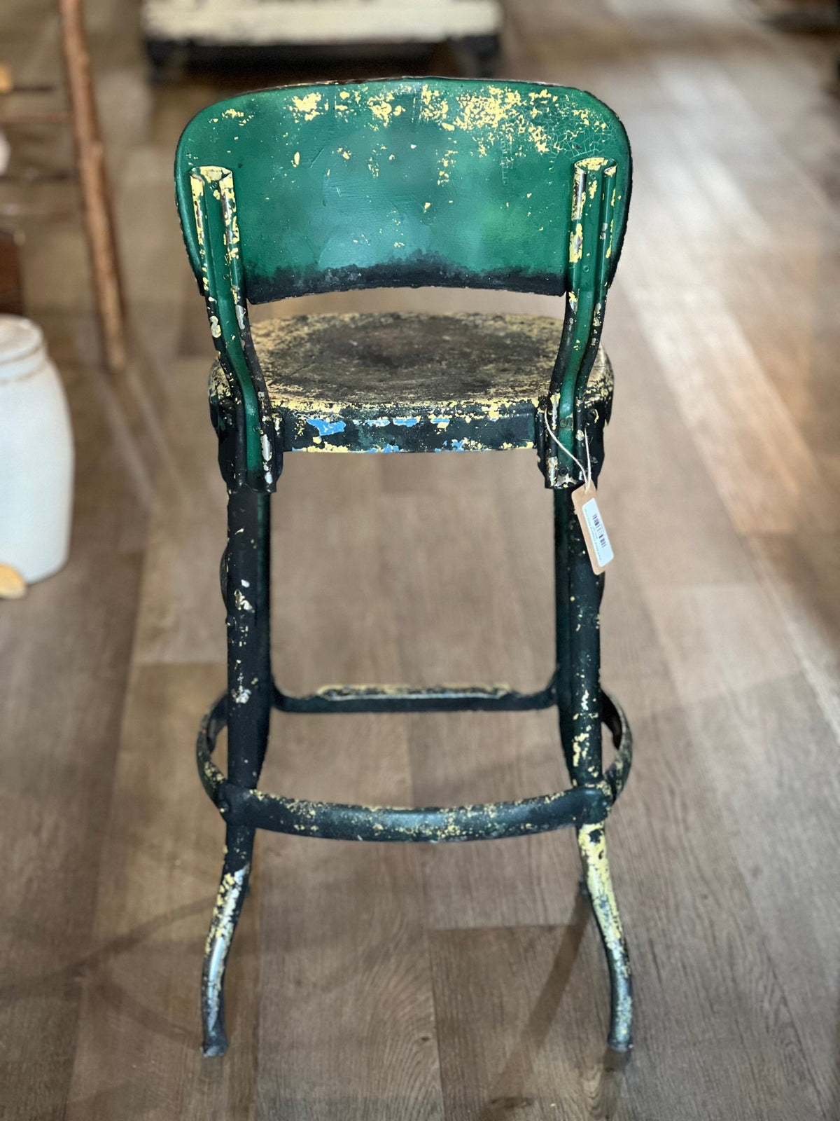 Vintage Industrial Distressed Metal Bar Stool - 35" Tall Counter Seating - The Mustard Seed Collection, The Seed