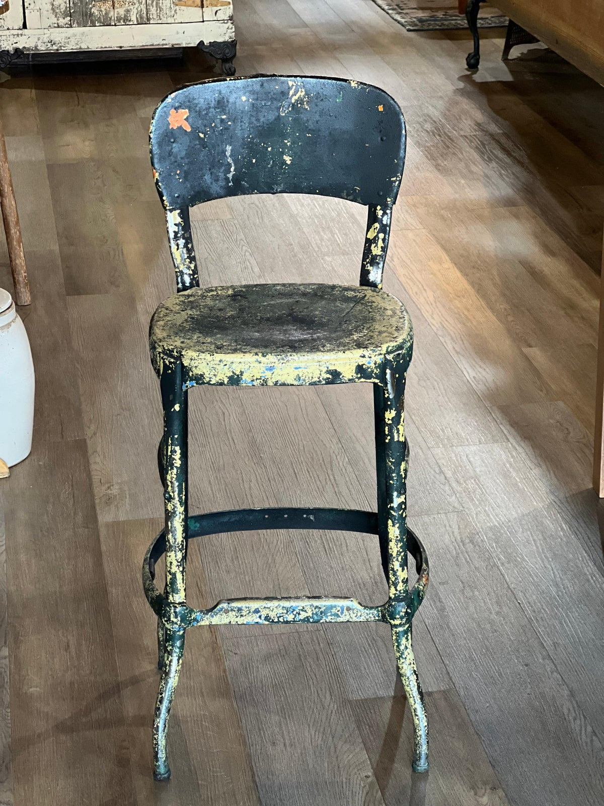 Vintage Industrial Distressed Metal Bar Stool - 35" Tall Counter Seating - The Mustard Seed Collection, The Seed