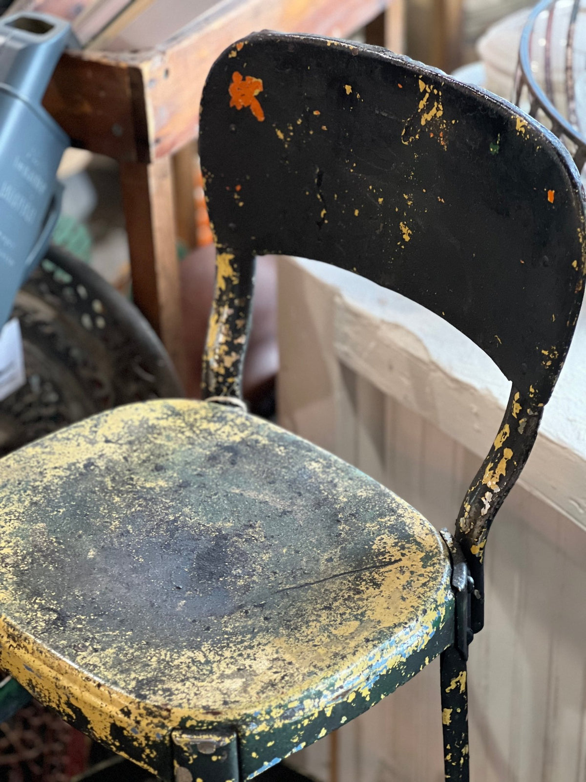 Vintage Industrial Distressed Metal Bar Stool - 35" Tall Counter Seating - The Mustard Seed Collection, The Seed