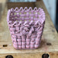 Vintage-Inspired Ceramic Woven Basket Planter with Rose Detail 