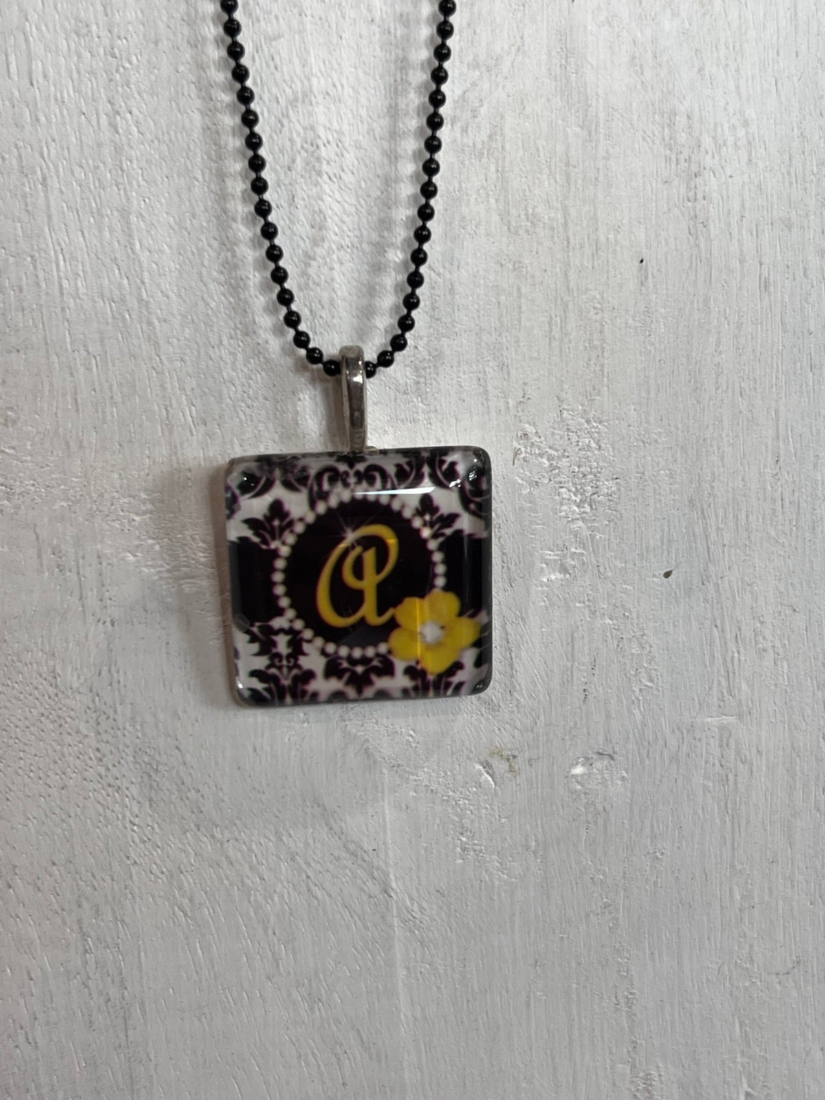 Vintage-Inspired Monogram "A" Damask Tile Pendant NecklaceNecklace