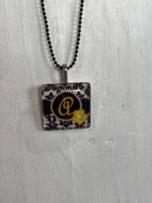 Vintage-Inspired Monogram "A" Damask Tile Pendant Necklace