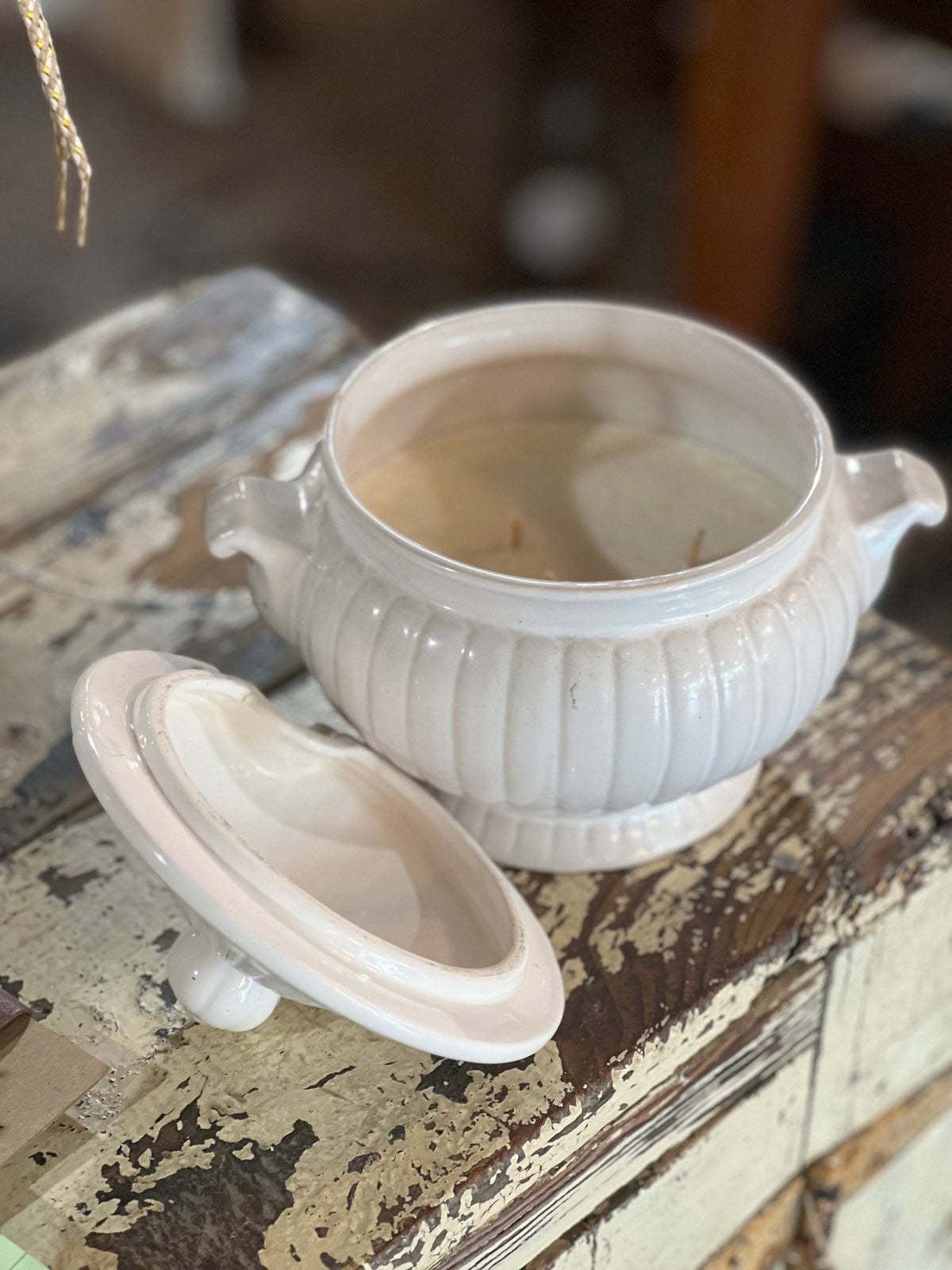 Vintage Japanese White Ironstone Tureen Soy Candle - The Mustard Seed Collection, The Seed