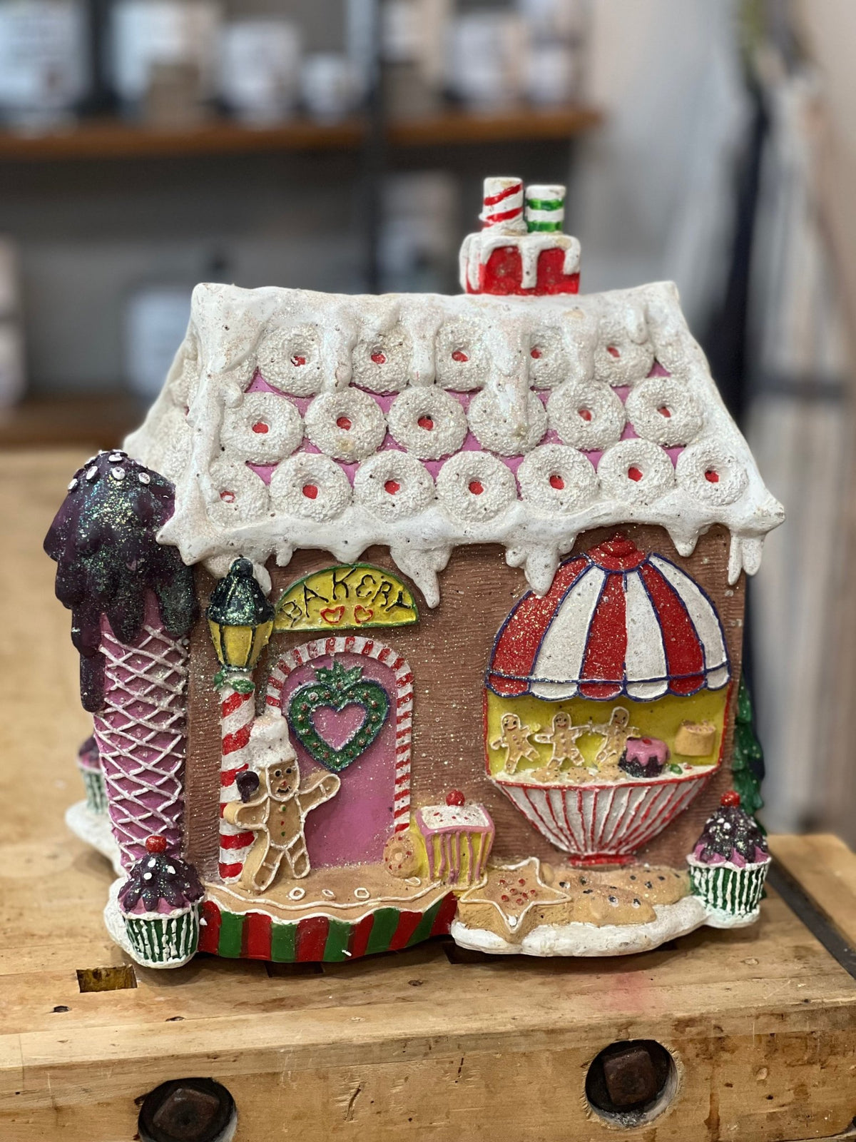 Vintage Kurt Adler Light-Up Gingerbread Bakery House Display